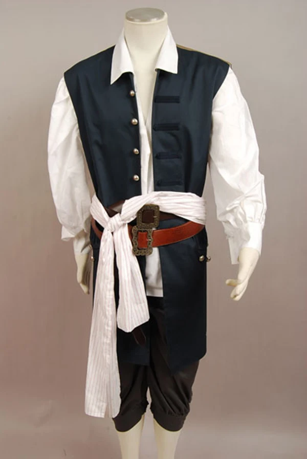 Пираты косплей костюм Капитан Джек Воробей косплей куртка жилет пояс рубашка брюки костюм полный наборы для взрослых мужчин