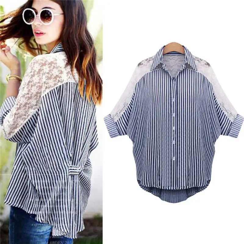 6XL Плюс Размер женская шифоновая блуза для женщин кружевная Лоскутная рубашка с