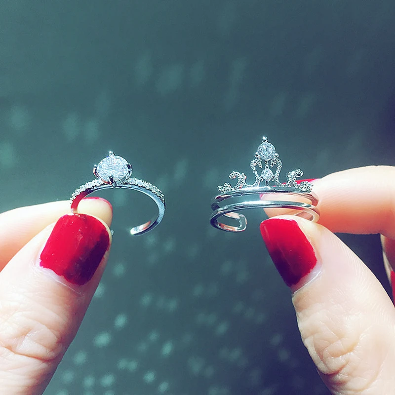 

Hot 1 piece Korean version Index finger Simple Party 2 in 1 Ring Fashion Two in one Ring Micro-inlaid zircon Crown