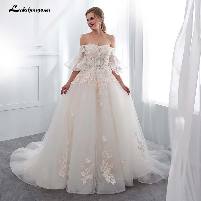 champagne lining Роскошное винтажное свадебное платье для невесты кружевное платье с вышивкой цвета слоновой кости с открытыми плечами Свадебные платья Vestido De Novia - Цвет: champagne lining