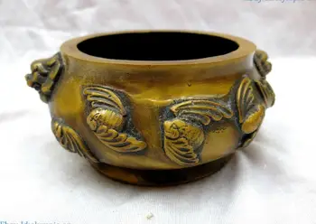 

Fine brass censer China carved copper tiger hand many bat incense burner Statue