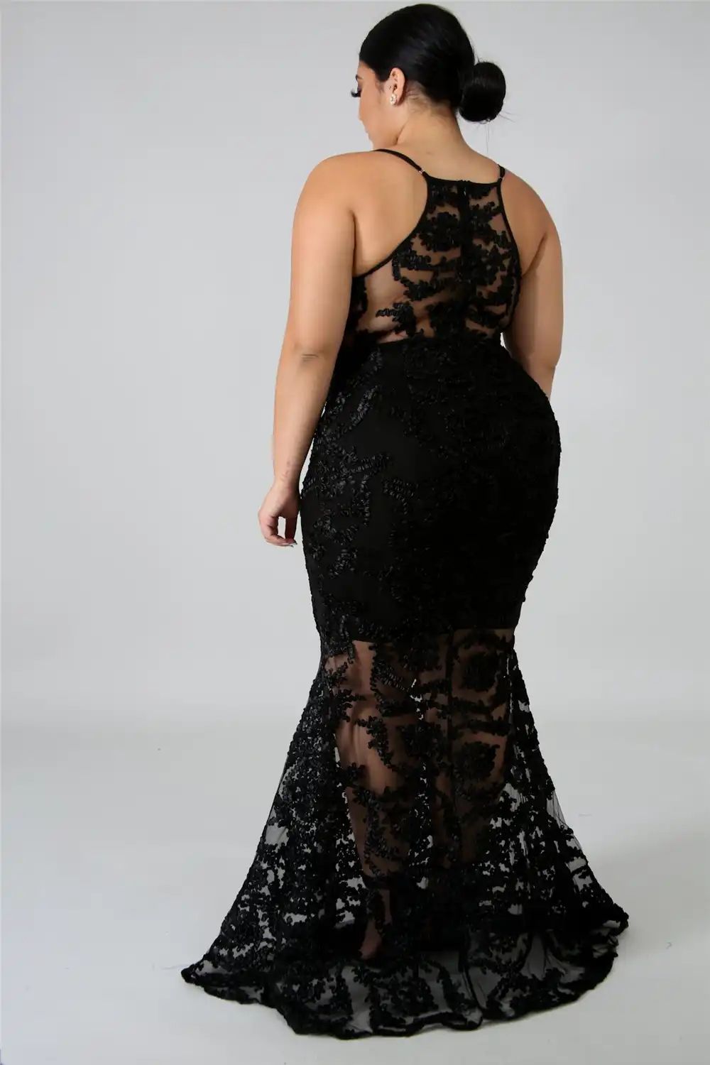 black lace mermaid dress