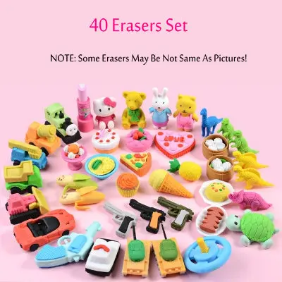 40 Erasers Set Новинка, милые Ластики для детей, ластик для еды в виде животных, Kawaii, мультяшный резиновый ластик, набор, творческие подарки для детей - Цвет: 40 Erasers Set