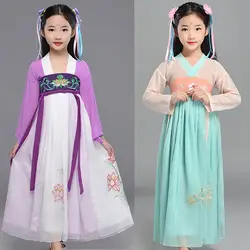 2018 детский традиционный старинный китайский красный Hanfu для девочек женские народные танцевальные костюмы детские Tang сказочное платье