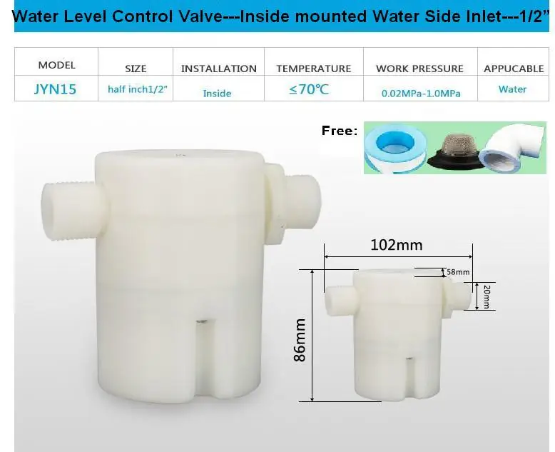 Free Shipping 1/2" side inlet Built in/Inside Automatic Float Valve