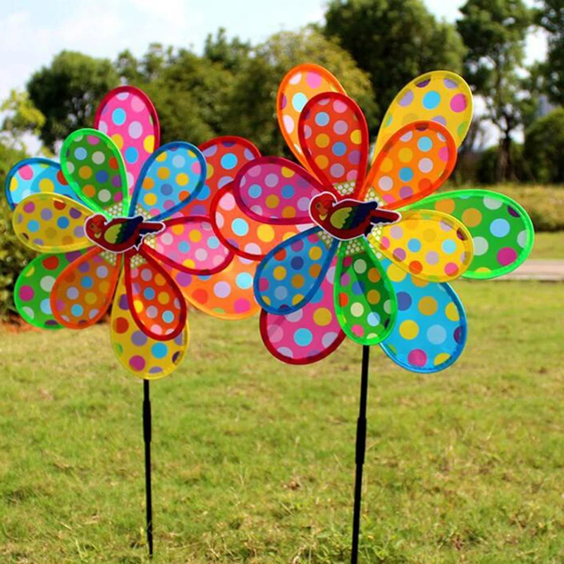 Kids Toy Double Layer Peacock Laser Sequins Windmill Colourful Wind Spinner Home Garden Decor Yard