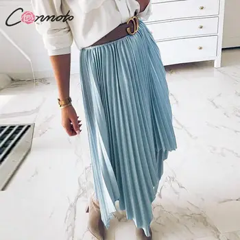 

Conmoto 2019 Solid Pink Winter Skirts Women Pleated Female Chic Skirt Streetwear High Waist Skirts Mujer Plus Size