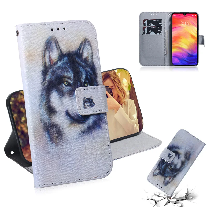 

2019 Hot Flip Wallet Case For Redmi Note 7 Case Painted PU Leather Cover For Xiaomi Redmi 7 Case Soft Pouch Mobile Phone Bag