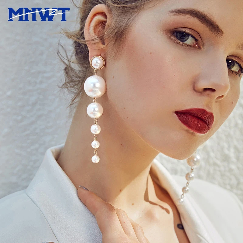 

MNWT Simulated Pearl Long Dangle Earrings Jewelry Water Drop Design for Women Top Quality Dangle Earrings Lady Pendientes Mujer