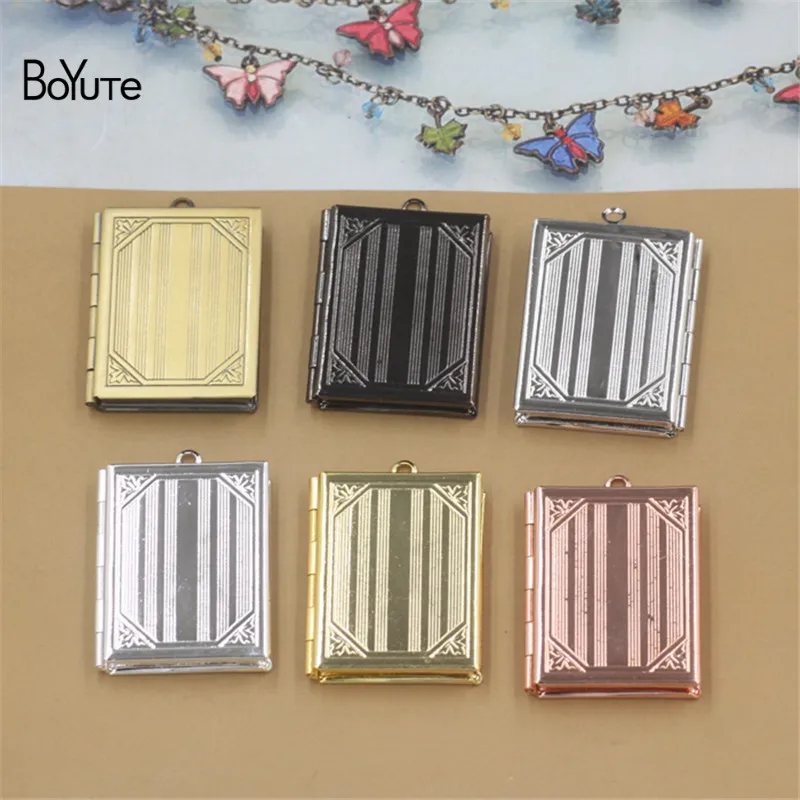 

BoYuTe 10Pcs 19*26*4MM Metal Brass Floating Book Locket Pendant Vintage Open Photo Locket Pendant
