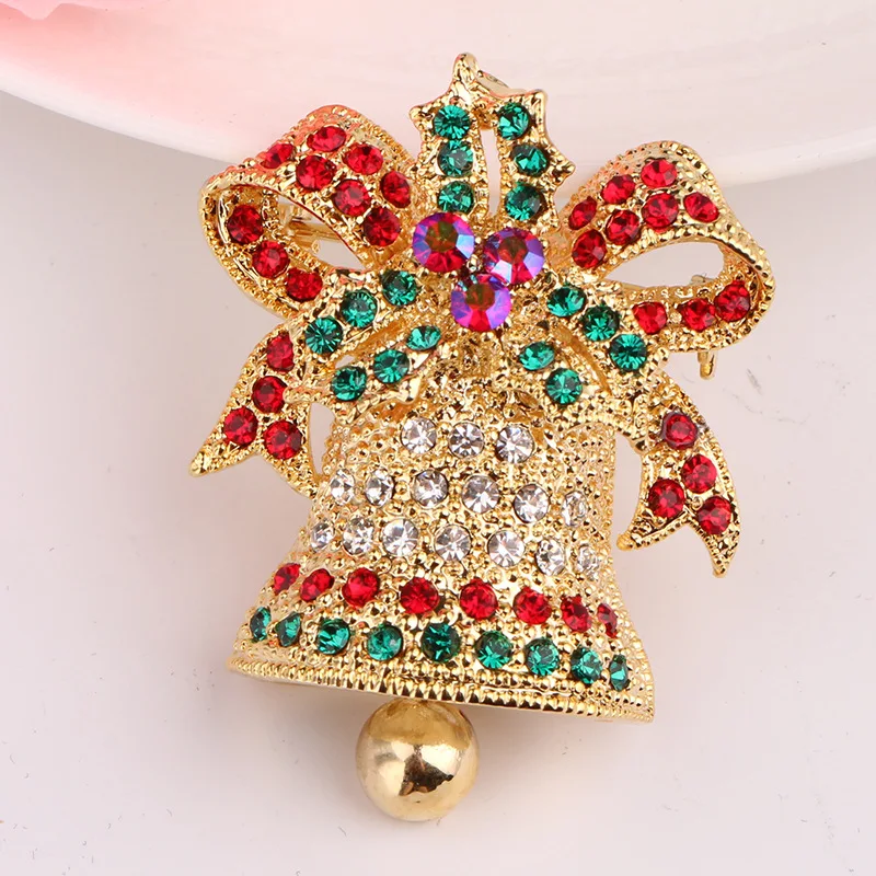 

Small Bell Brooch Christmas Gift Rhinestone Brooch Pin for Women Jewelry Small Bowknot Brooches Creative Sweater Dress Accessory