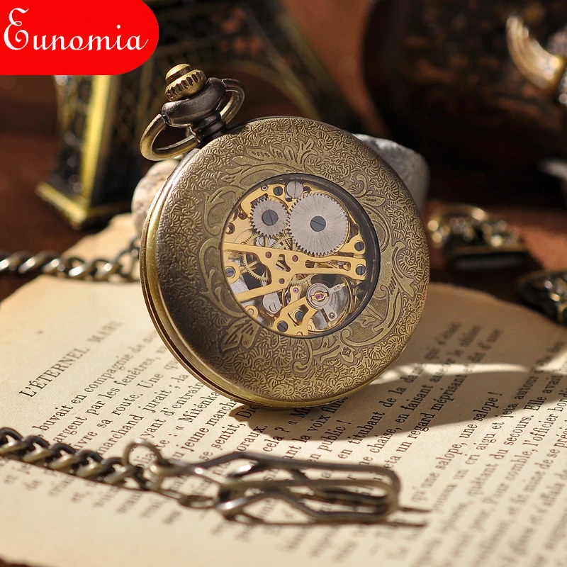 Подарок для любимого человека мужские часы скелетоны карманные в стиле стимпанк
