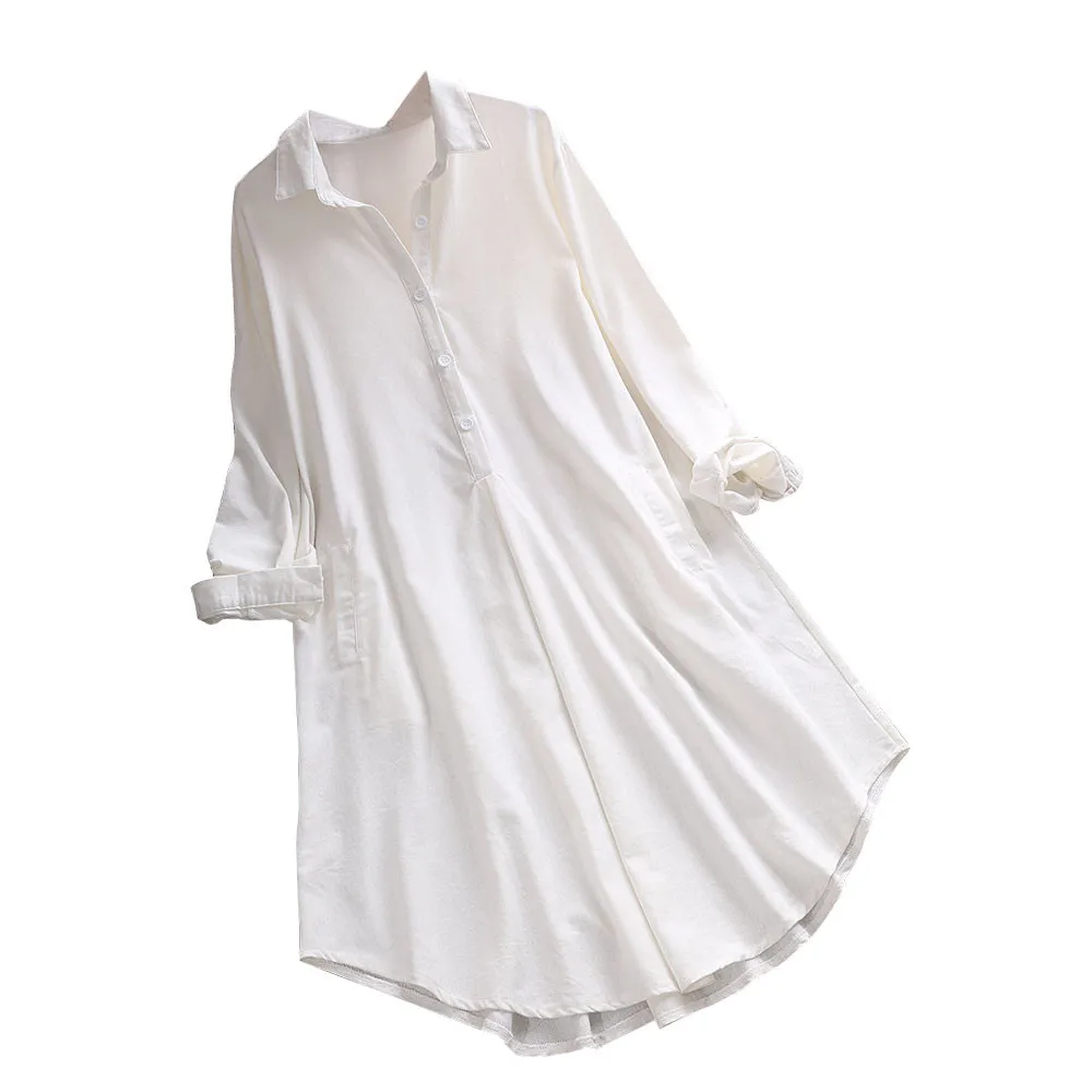 Blusas Mujer De Moda, женская рубашка с длинным рукавом размера плюс S-5XL, свободная Повседневная рубашка с карманами и пуговицами, блузка с отложным воротником#4 - Цвет: White