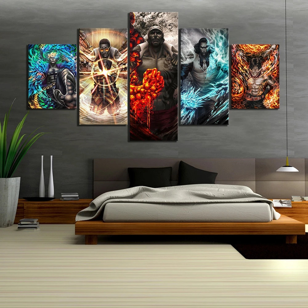 

Canvas Painting Prints Home Decor 5 Panel ONE PIECE Admirals Navy Headquarters Senior General Wall Art Modular Pictures Poster