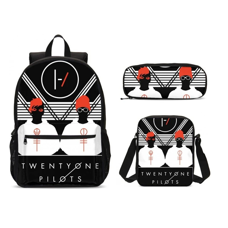 

3Pcs/Set Portfolio School Bags For Boys Girls Fashion Twenty One Pilots 3D Printing Backpacks Teenager Bookbag Mochila Escolar