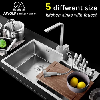 

Kitchen Sinks With Faucet 3mm Stainless Steel Double Bowl Above Counter Or Undermount Hand Made Sinks Vegetable washing AC901