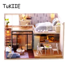 DIY кукольный домик с мебели светодиодный миниатюрный 3D Деревянный мини кукольный домик игрушки ручной работы подарок для детей L023# E