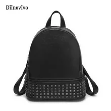 DIINOVIVO Simple Brand Women Designer Rivet Backpack Vintage Girls School Bags Ladies’ PU Leather Bagpack Back Pack WHDV0234