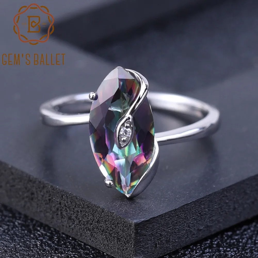 GEM'S BALLET 2.49Ct натуральный Радуга Мистик кварц кольцо маркизы 925 пробы серебряные кольца с драгоценными камнями для женщин Свадебные украшения