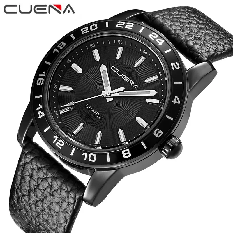 

CUENA Men Fashion Quartz Watches Genuine Male Leather Casual Waterproof Wristwatches Relogio Masculino 6603