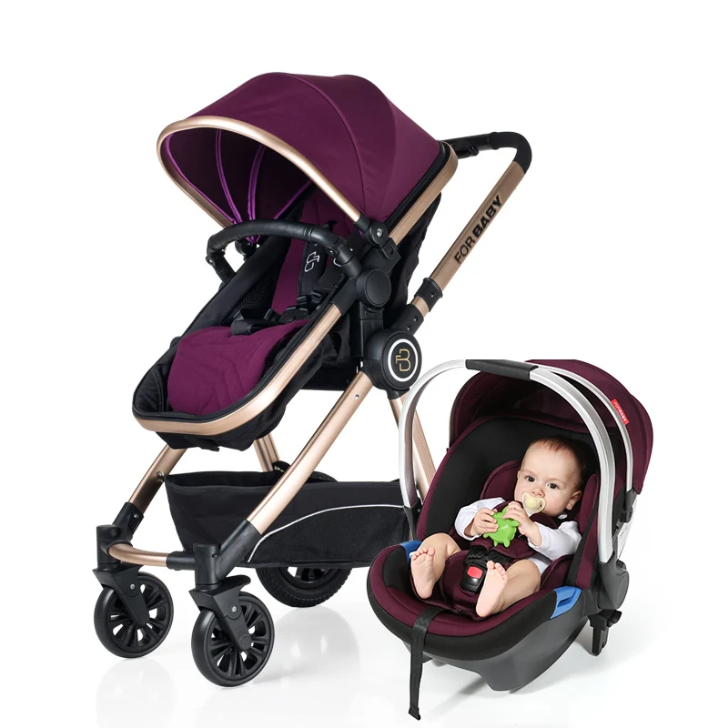 Purple 3 In 1 Роскошная детская коляска 3 в 1 с автомобильным сиденьем, высокая Ландшафтная коляска для новорожденных, дорожная система, коляска, детская тележка, прогулочная коляска - Цвет: Purple 3 In 1