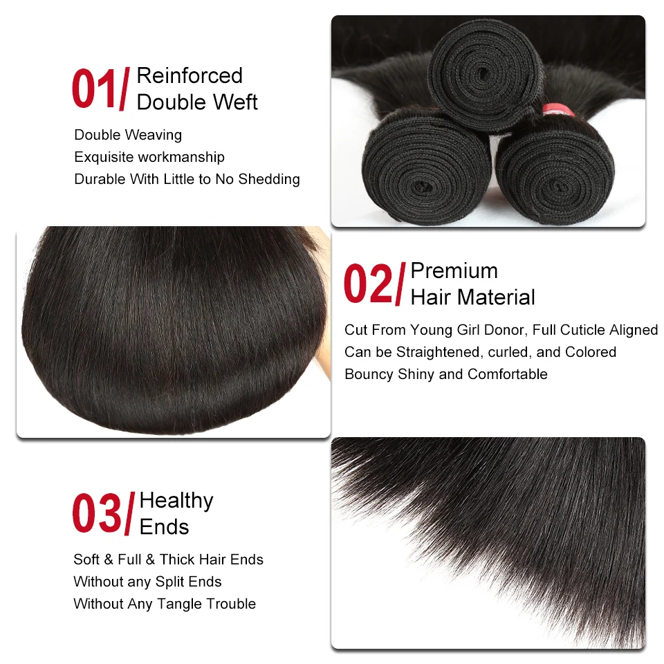 Sleek Straight Brazilian Hair Weave Bundles Deal Human Hair Extension Vendors 8 To 28 30 Inch Non Remy 100% Human Hair Bundles