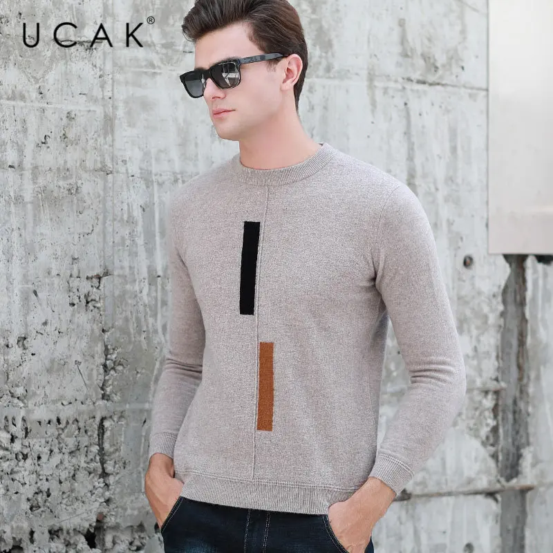 UCAK Brand Pure Merino Wool Sweater Men New Arrivals Autumn Winter Thick Warm Cashmere Pullover Men O-Neck Pull Homme U3035