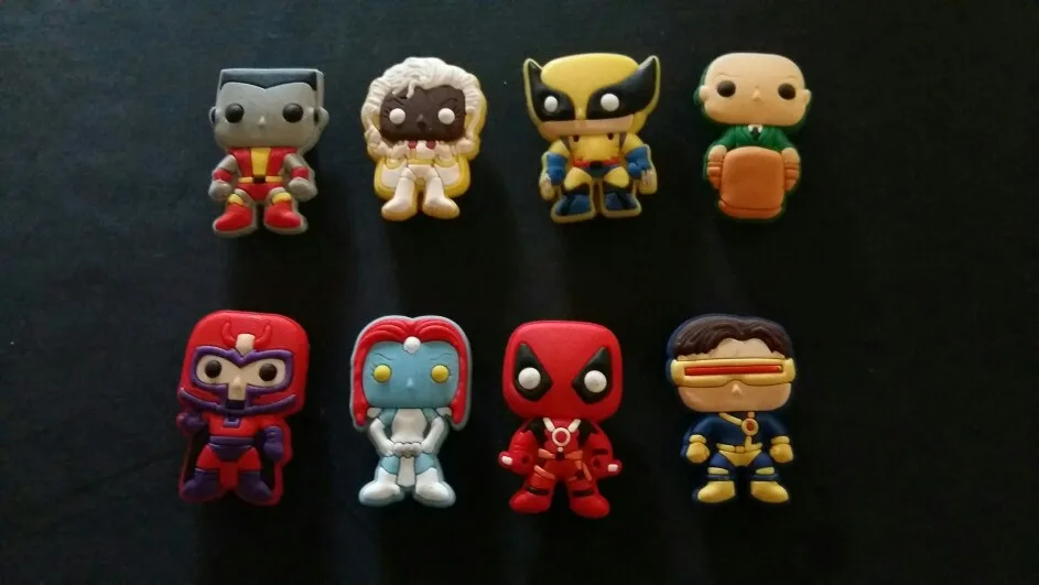 50 шт. X-men Shoe Charms Cool Action Figure декоративные пряжки подходят браслеты Croc jibz обувь украшения Дети подарок на день рождения