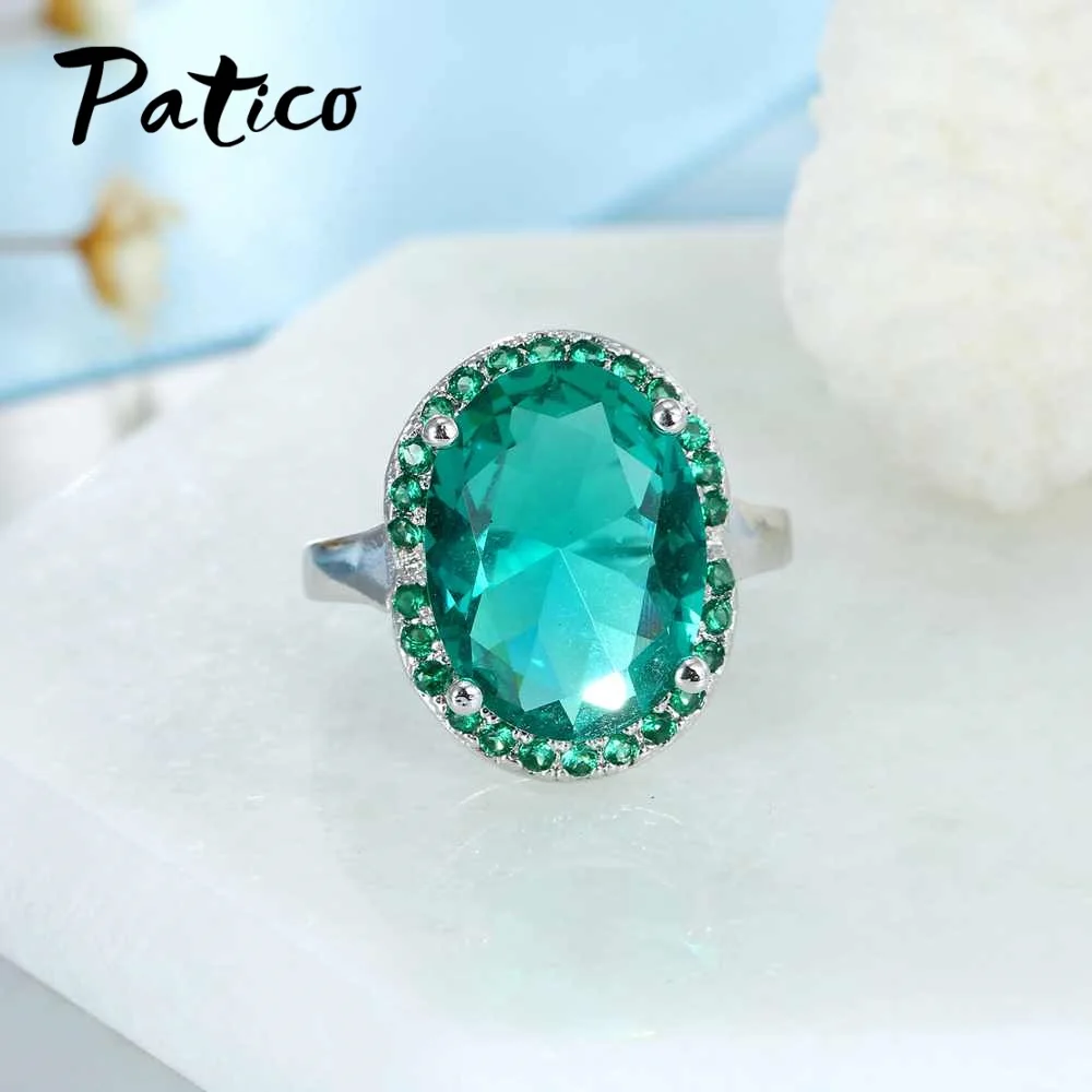 PATICO Top Quality 925 Sterling Silver Finger Rings Shining Big Oval CZ Crystal Propose Wedding Anniversary Women Gift Jewelry