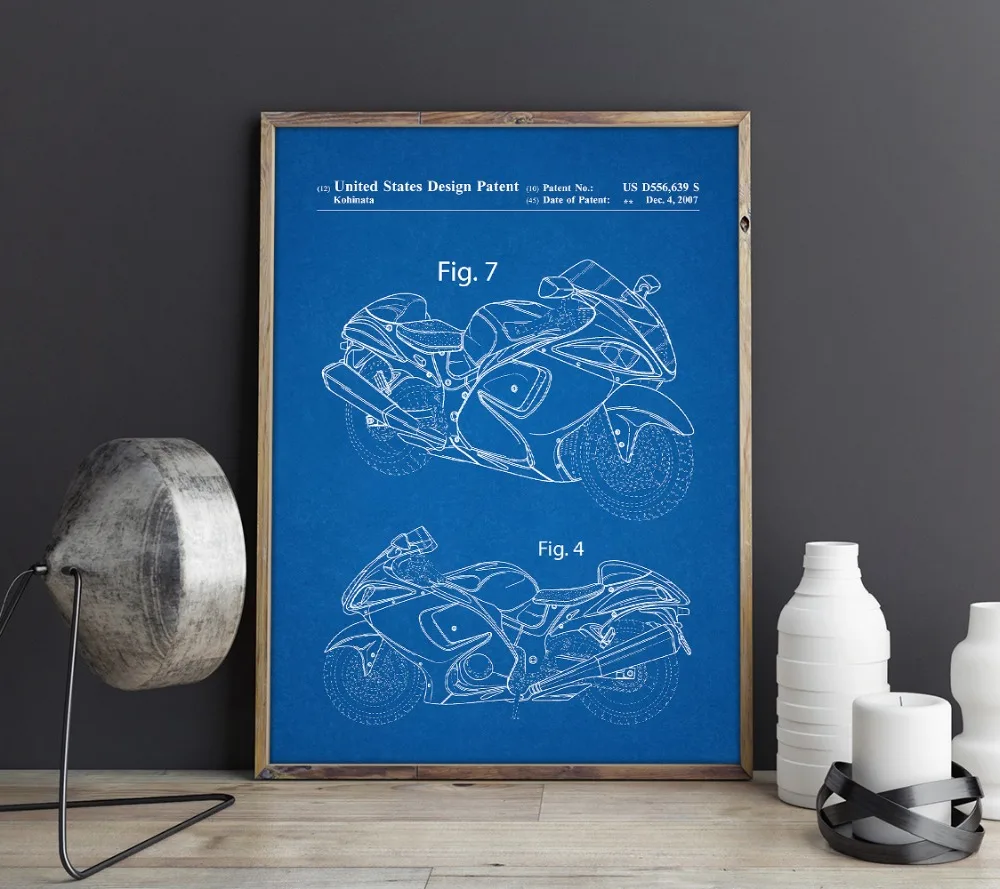 Патент на мотоцикл, произведение искусства, Dirt Bike для Suzuki wall art, плакаты, декор комнаты, печать, схема, идея подарка, украшения стен