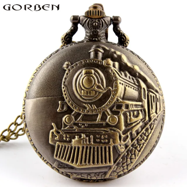 Vintage Steampunk Charm Steam Train Fob Quartz Pocket Watch Carved Cute Stationa Vintage Steampunk Charm Steam Train Fob Quartz Pocket Watch Carved Cute Stationa