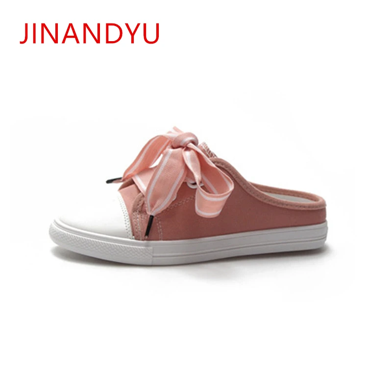 

Canvas Shoes Female 2019 New Casual Students Wild White Shoes A Pedal Lazy Half Drag Women's Shoes Brand Summer Oxford Flat Shoe