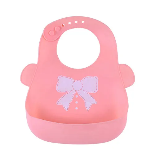pink bow Детские нагрудники, водонепроницаемые Силиконовые Слюнявчики для кормления младенцев, регулируемые Слюнявчики, детские вещи для новорожденных, Мультяшные принты, нагрудник для мальчиков и девочек - Цвет: pink bow