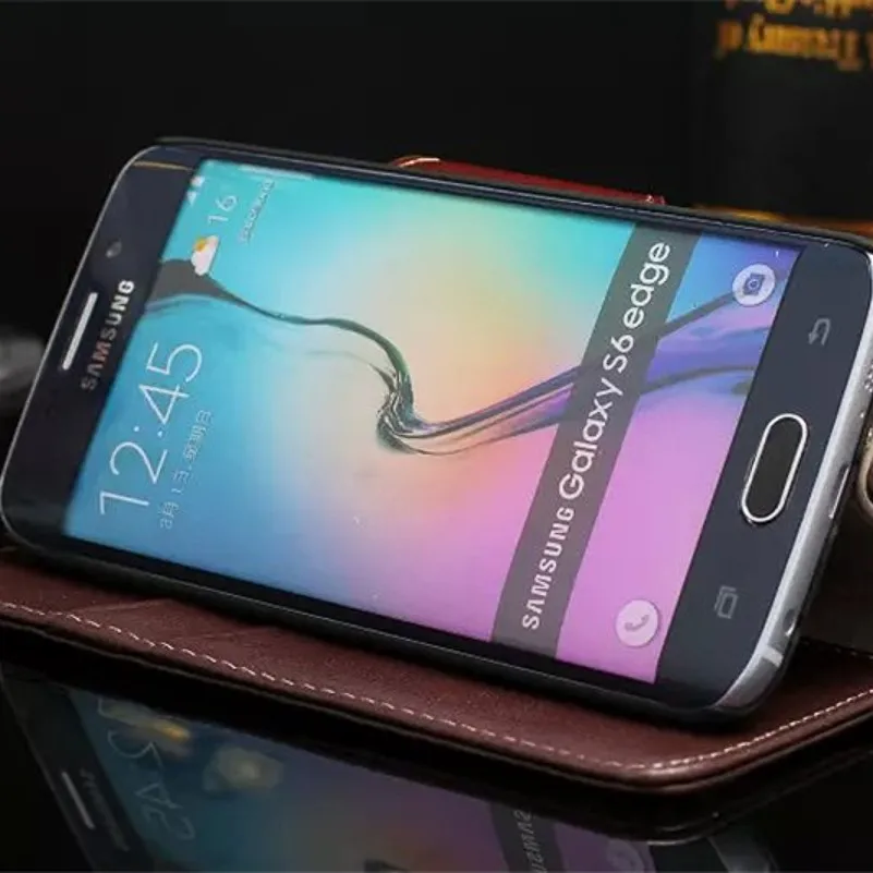 Для Samsung S6 Edge чехол с держателями карт из натуральной воловьей кожи бумажник Стенд флип телефон защитный чехол сумка