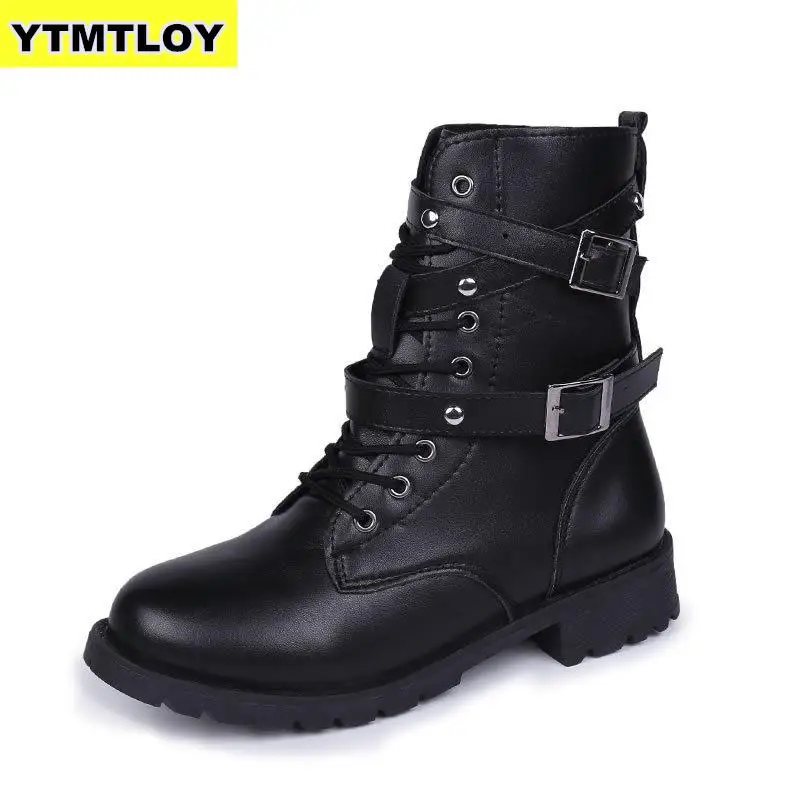 

Fashion Ankle Boots Winter Pu Leather Women Work Shoes Round Toe Lace-Up Black Female Lace Up Boots Black Botas Feminina