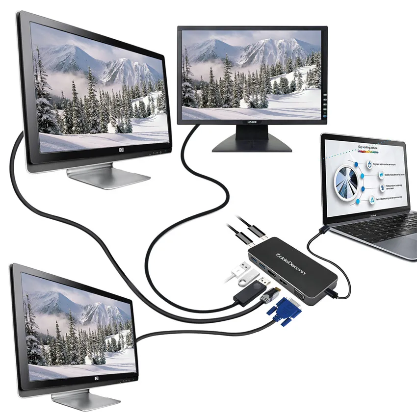 Thunderbolt 3 type C концентратор к HDMI адаптер USB C к HDMI VGA USB 3,0 USB C зарядный конвертер для монитора Macbook проектор