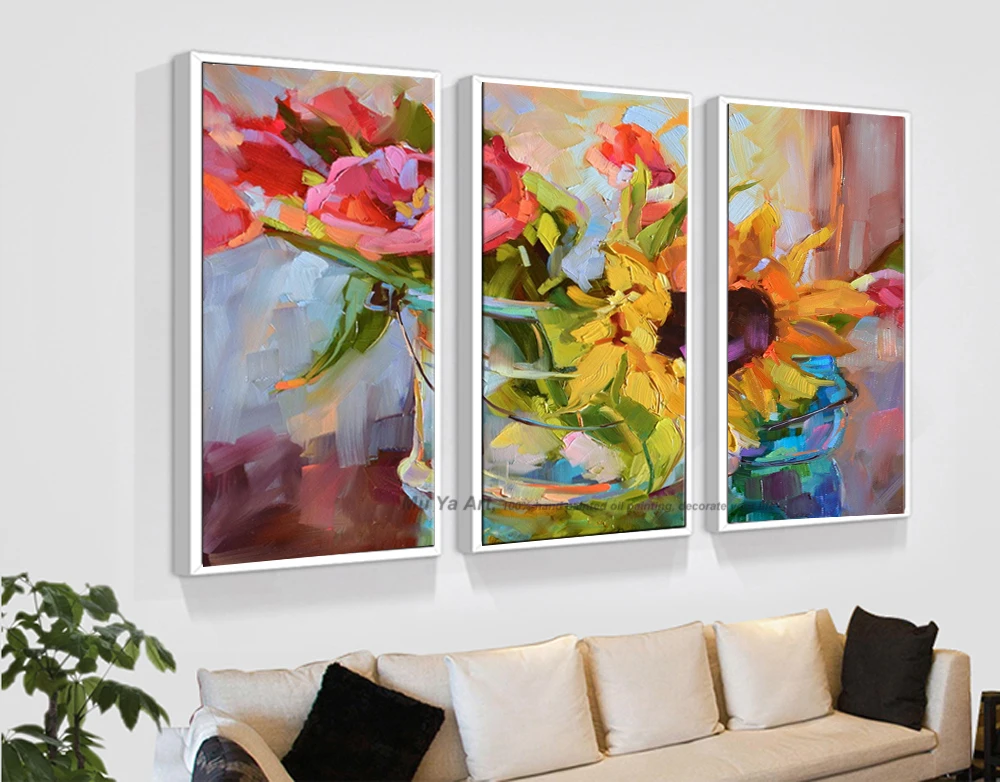 Cuadros decorativos 3 pieza абстрактная современная акриловая картина Подсолнух картина маслом на холсте для гостиной домашний декор