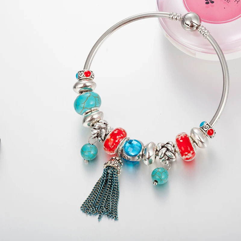 

ANNAPAER A Variety of Design Boho Style Colorful Murano Grass Beads Tassel Charm Bangles & Bracelets for Women Party Gift B17070