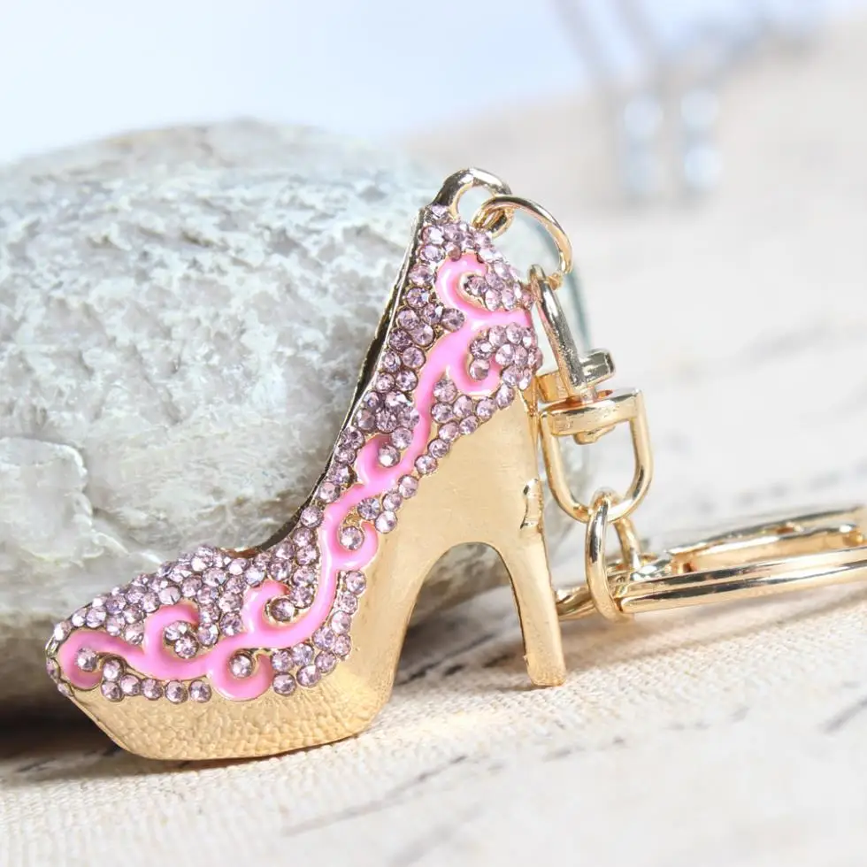 

Lovely High-heeled Pink Shoe Car Keyring Crystal Rhinestone Charm Pendant Purse Bag Key Chain Wedding Party Gift