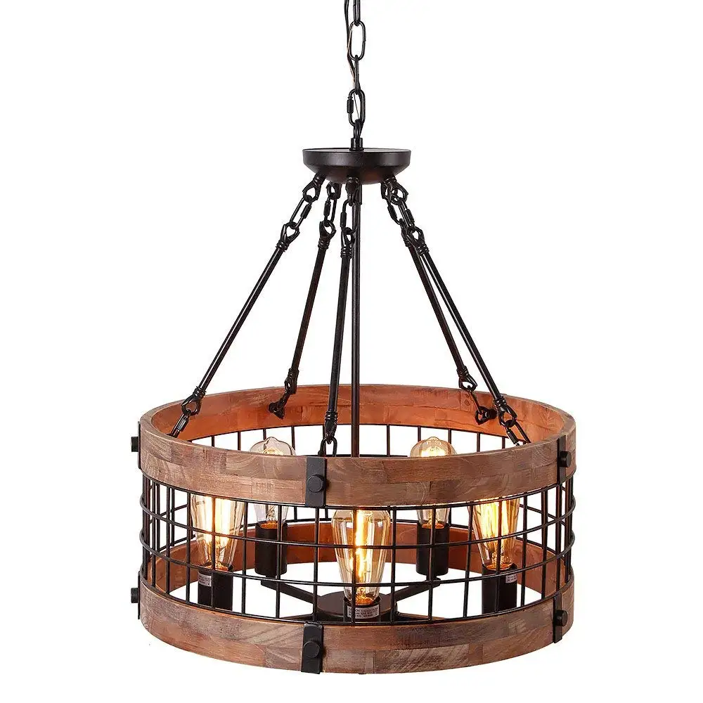 

Anmytek Round Wooden pendant lights Metal lighting for living room graden hotel hall bedroom Decorative hanging light Fixtures