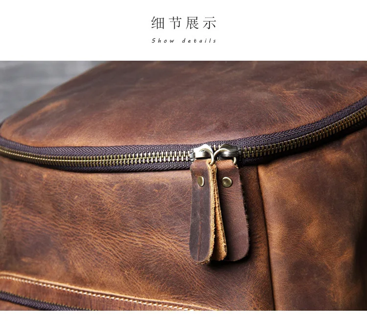 Men vintage crazy horse leather backpack Unisex cow leather Laptop rucksack Women Thick real leather school bag casual bag