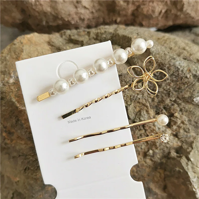 4PCS/Set Women Fashion Pearl Hair Clip Hairband Comb Bobby Pin Barrette Hairpin Headdress Hair Clip Styling Tools Free Shipping