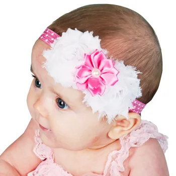 

6pcs Beautiful Girls Love Flower Headbands White+Pink Color Heart Elastic Hair Band Valentine's Day Gift For Baby Child Headwear