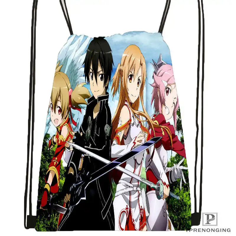 На заказ kirito-sword-art@ 1 походная сумка на шнурке для мужчин и женщин милый рюкзак для детей(черная спинка) 31x40 см#20180611-03-151 - Цвет: Drawstring Backpack