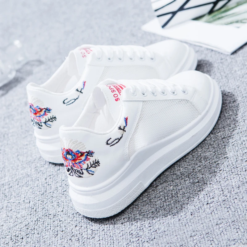 Women Shoes 2018 Fashion Summer Casual Ladies Cutouts Lace Canvas Hollow Breathable Platform Flat Woman Sneakers  Flower #858