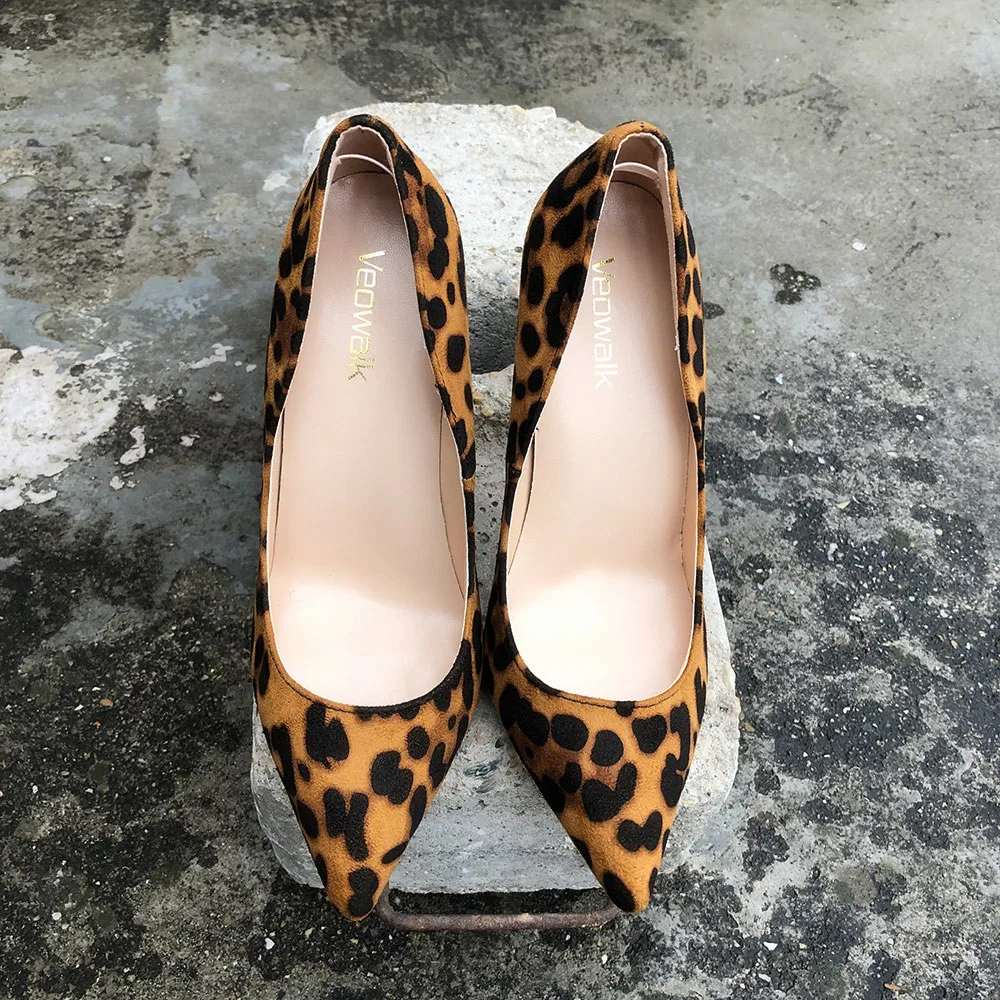 Veowalk/ dames schoenen 12/10/согласие с высотой каблука 8 см Высота с леопардовым принтом из флока; Классическая обувь на высоком каблуке пикантная Свадебная вечеринка женская обувь