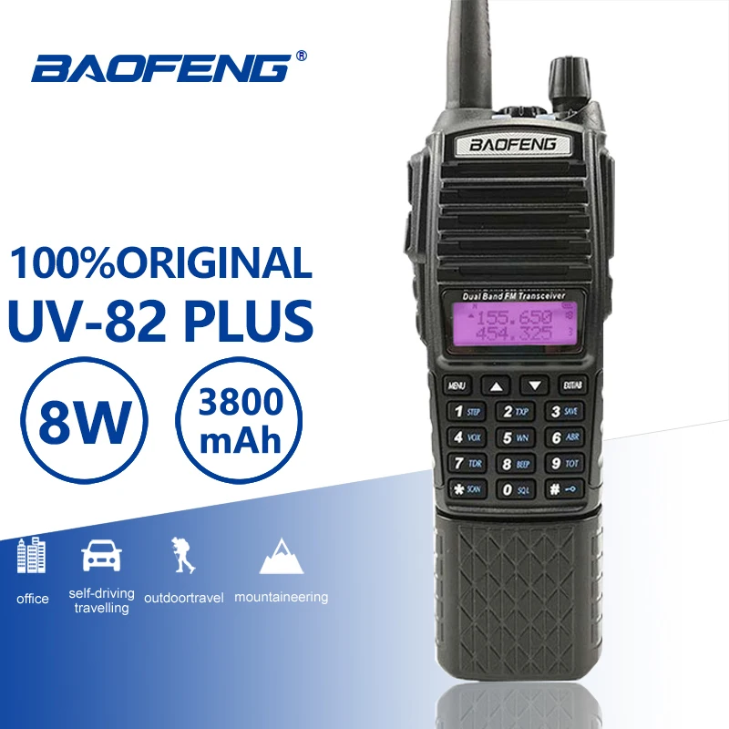 Портативная рация Baofeng UV 82 Plus 10 км двойная PTT 3800 мАч два диапазона портативный кв
