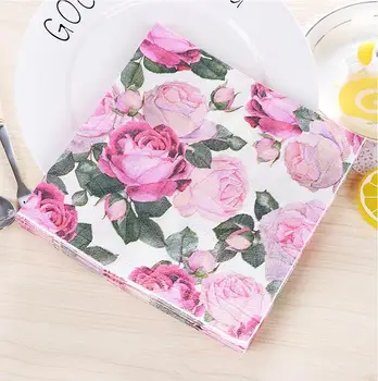

Pink Rose Flowers Romantic Paper Napkins Cafe & Party Tissue Napkins Decoupage Decoration Paper 33cm*33cm 20pcs/pack/lot
