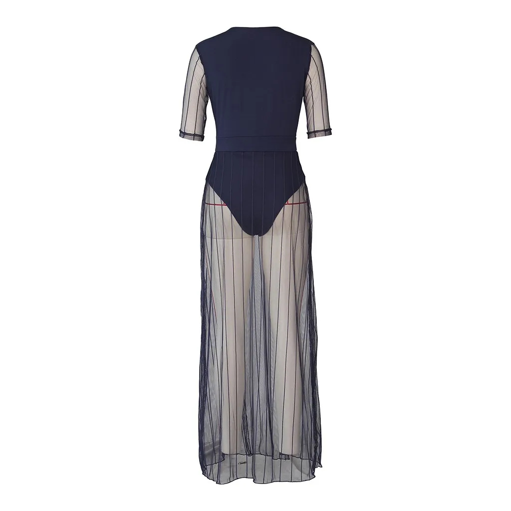 Womail Half Sleeve Women Dresses Bohemian Solid Color Deep V-neck Mesh Fashion Sexy Legless New Dress For Ladies vestido JUNE21