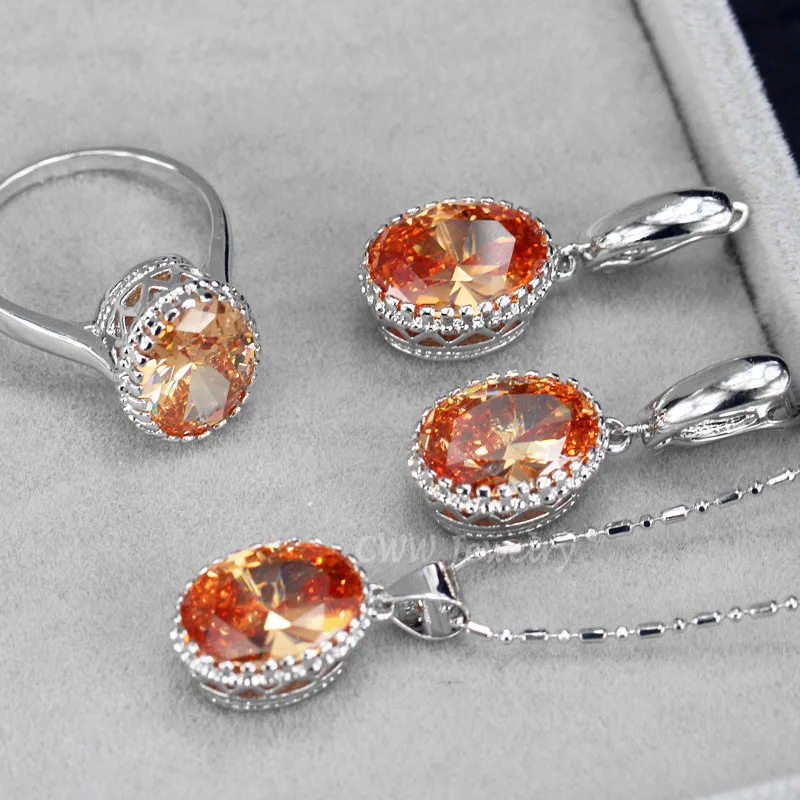 champagne CWWZircons круглые фиолетовые розовые женские ювелирные изделия с кристаллами Anstrian из стерлингового серебра 925 модные ювелирные наборы рождественские подарки T271 - Окраска металла: champagne